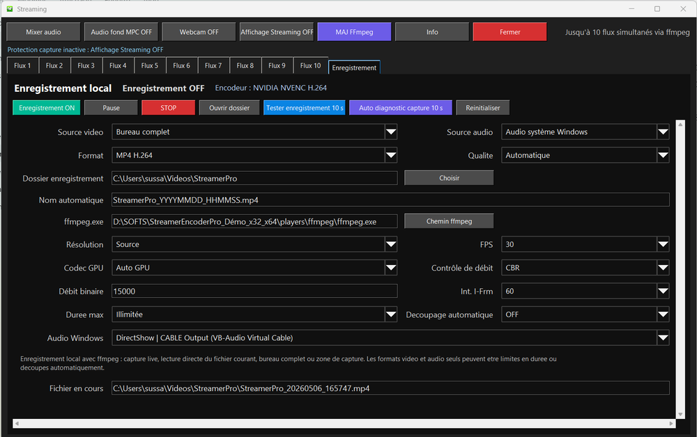 Local recording with 4K, H.264/H.265, FPS and bitrate controls