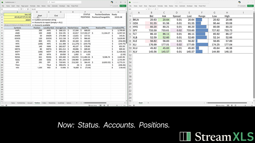 Two Excel Instances Streaming from TWS