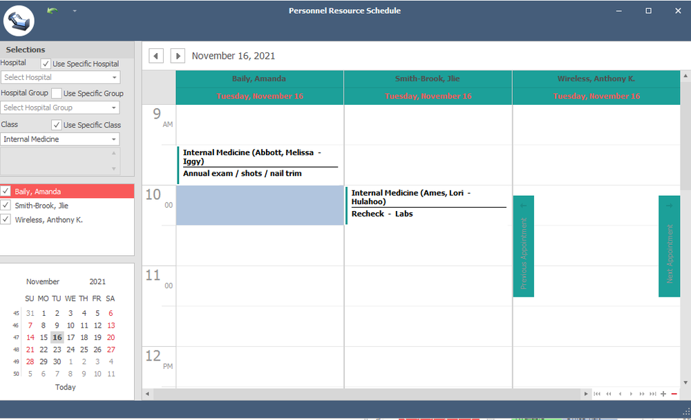 Scheduling / Personnel Schedule