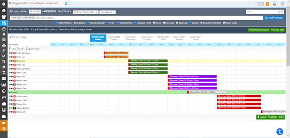 Employee Scheduling: Time/Week View