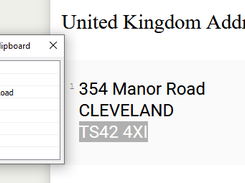 An address copied one line at a time, ready for each field to be pasted into a different page.