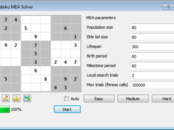 Screenshot of application, showed options