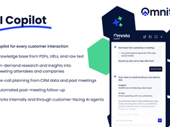 Nito is Omnito's AI assistant, operating as a shared intelligence layer across the entire platform. It ingests internal knowledge from documents, PDFs, and URLs to answer questions and assist staff in real time. Before meetings, Nito builds preparation briefs using CRM data, past interactions, and research. After meetings, it drafts follow-up emails based on recorded action items and outcomes. Nito operates entirely within the Omnito workspace, scoped by organization and role, with no external data access.