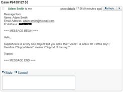 The email - as seen by the admin / staff member