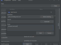 Enter a new account details and, optionally, generate a secret.