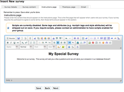 Edit Instructions Page for Survey