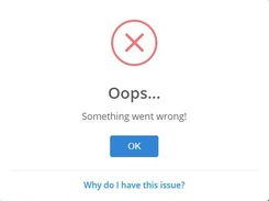 Sample popup - A modal with a title, an error icon, a text, and a footer