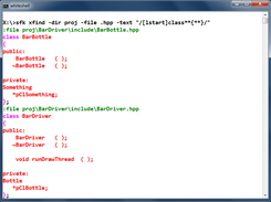 xfind: extract class declarations. ** means many characters across lines.