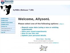 The SyMBA Welcome screen, displaying the user options