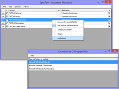 context menu and managing exclusions for path