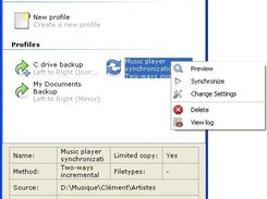 Main window - Choosing a profile