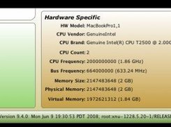 Display of various system hardware and software information.