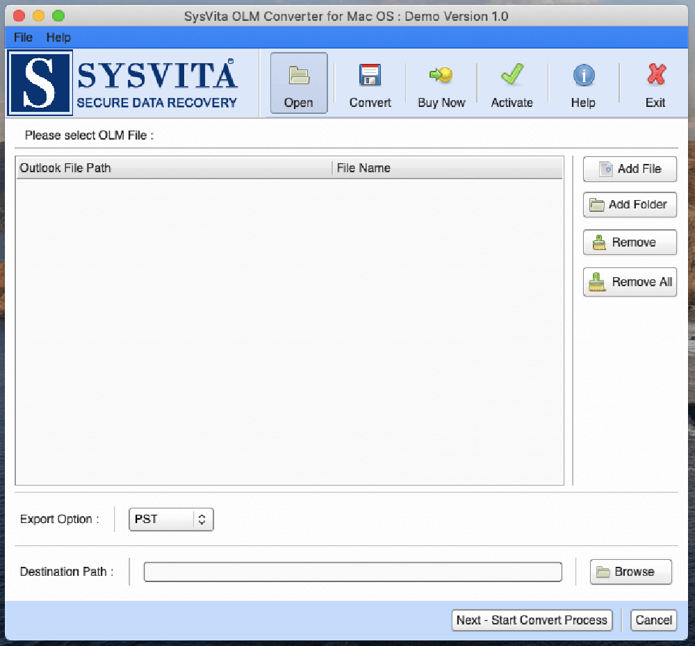 SysVita OLM to PST Converter Screenshot 1