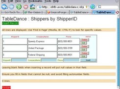 Browsing a database table.