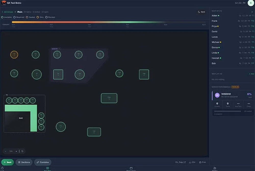 Real-time drag-and-drop floor plan and table management
