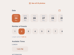 Branded guest booking page — book in a few taps