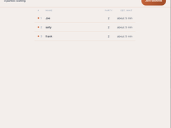 Kiosk waitlist — guests add themselves and see the wait