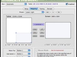 The Mapping pane, for tablet, screen, and button mapping.