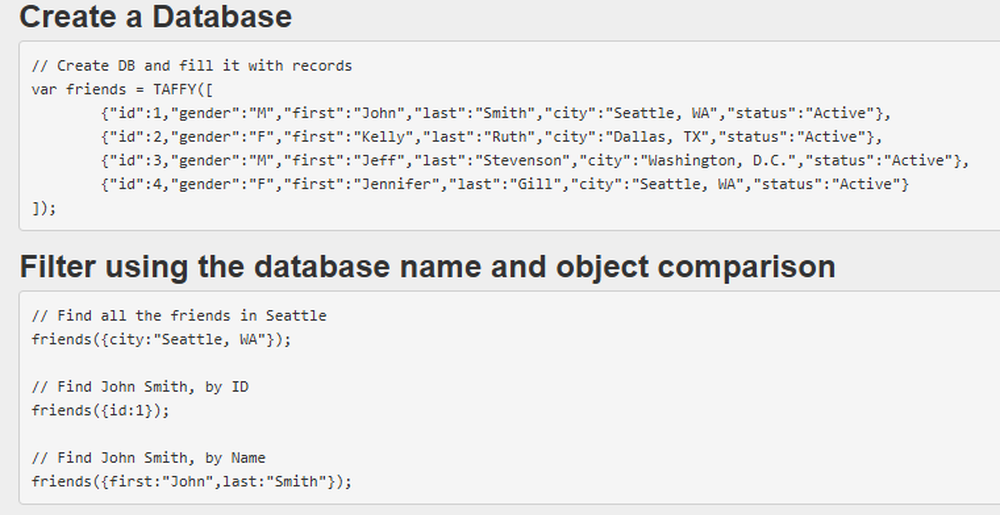 TaffyDB Screenshot 1