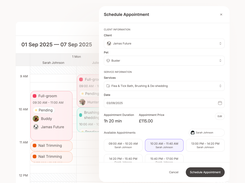 Tailly calendar view/schedule appointment form