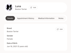 Tailly pet profile details view