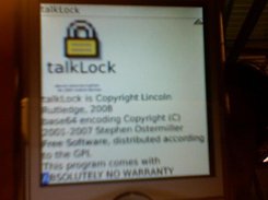 talkLock splash screen on my Blackberry