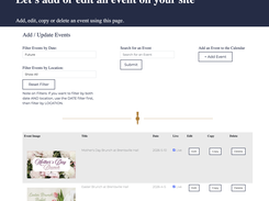 Add an event by filling out a short form and uploading or choosing a couple of images. Repeat your event daily, weekly, or monthly.