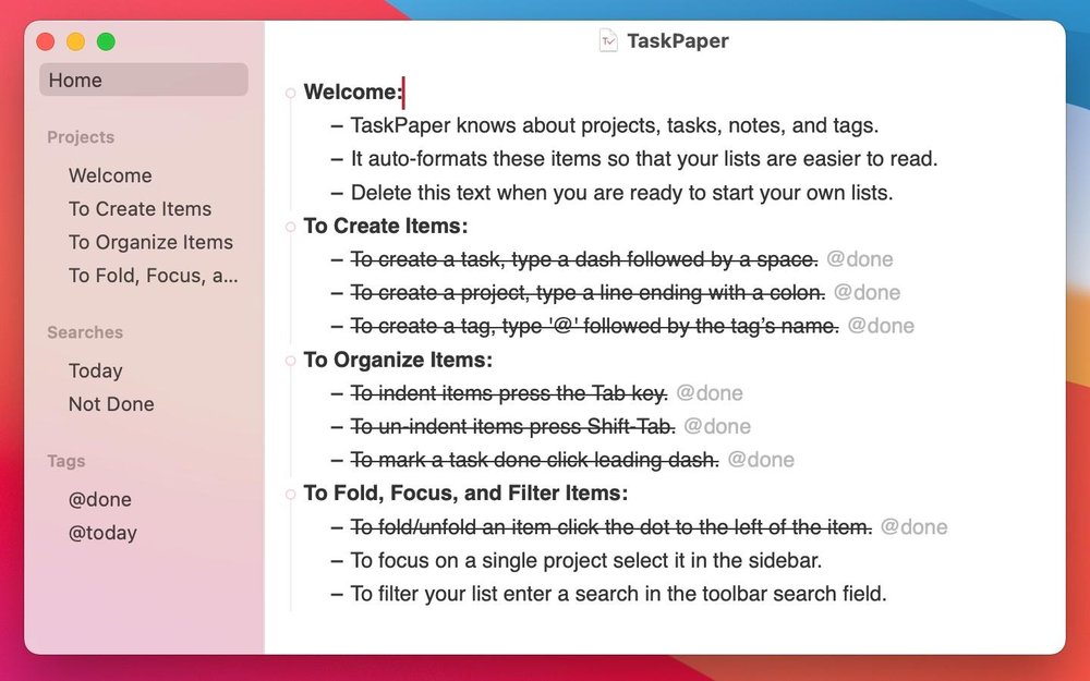 TaskPaper Screenshot 1
