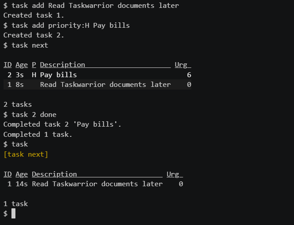 Taskwarrior Screenshot 1