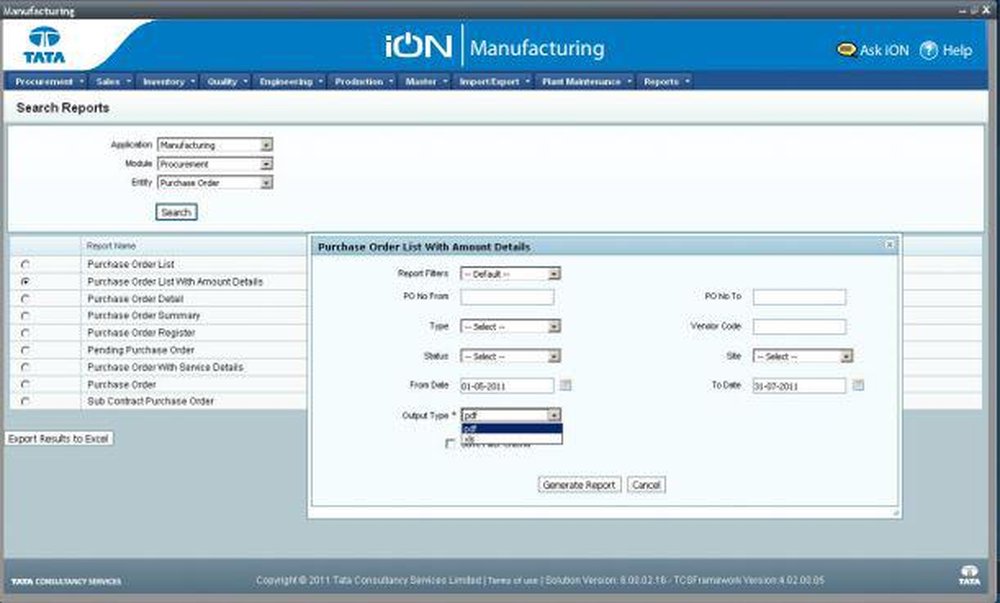 TCS iON Manufacturing ERP Screenshot 1