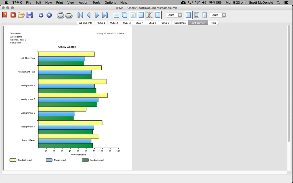 Teachers Personal Markbook Screenshot 1