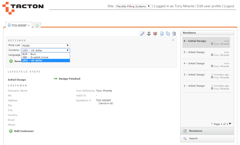 Technicon CPQ-Dashboard