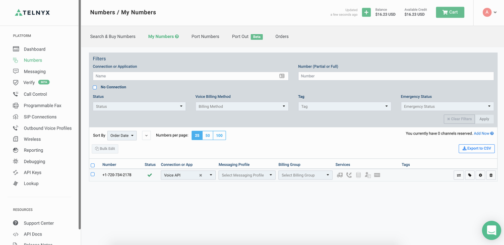Buy and port numbers in seconds.