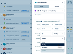 Create repeating or split plans against projects, Jira issues, time periods, and teams.