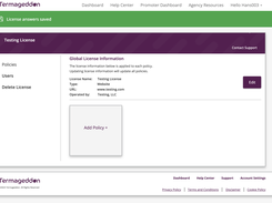 The Termageddon license dashboard controls all policies for your license. 