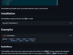 TerminalMenus.jl Screenshot 1