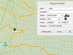 map with track and waypoint detail window