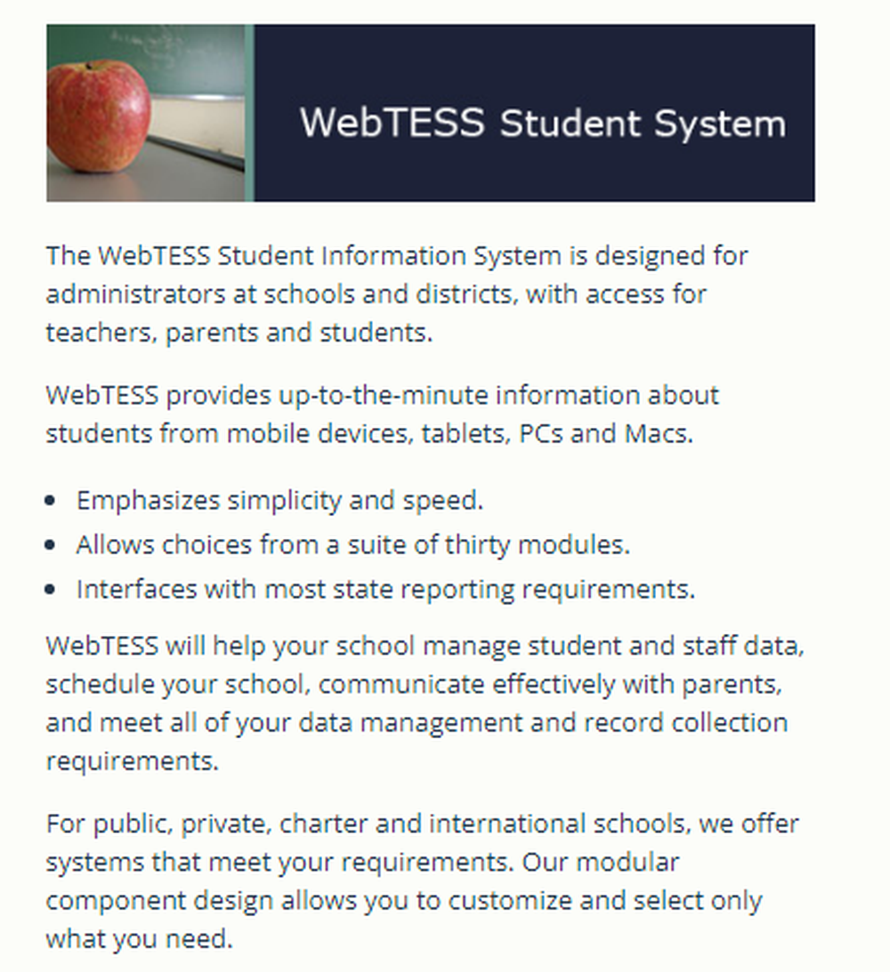 TESS Student Information System Screenshot 1