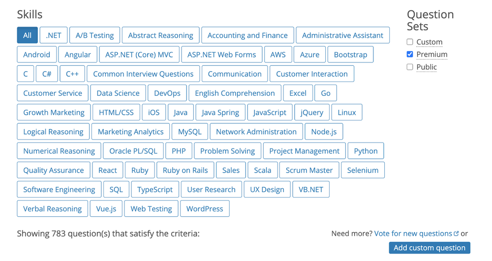 Test candidates with premade questions from more than 60 subject areas.