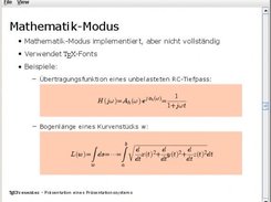 TeXPresenter showing a LaTeX slide with two formulas