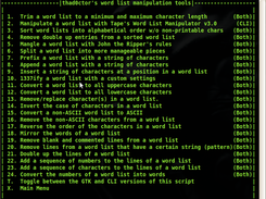 all the script's word list manipulation tools with green text