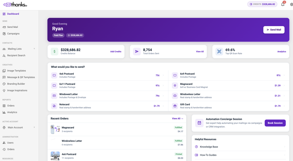 thanks.io Dashboard
