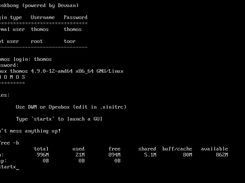 Logging in as a user. Login types are listed in the TTY.