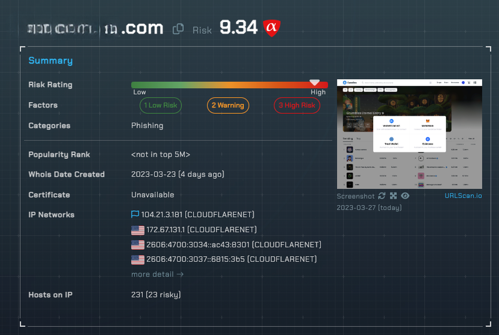 threatYeti by alphaMountain shows the risk of any website, domain or IP address.