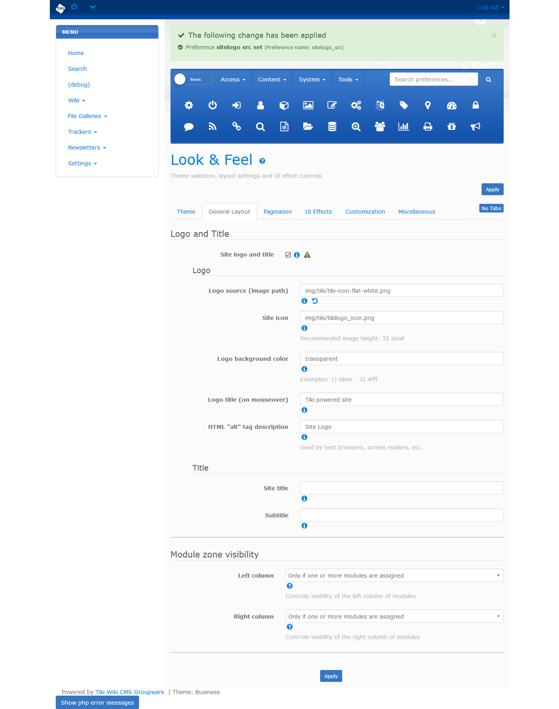 Verschiedene Einstellungen  Documentation for Tiki Wiki CMS Groupware