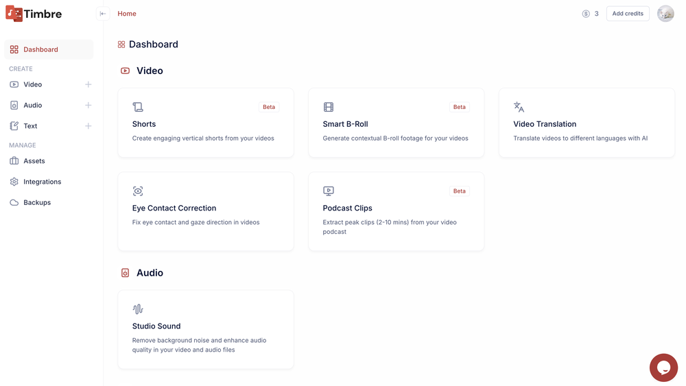All your AI editing tools in one place to turn raw footage into ready to publish content faster.