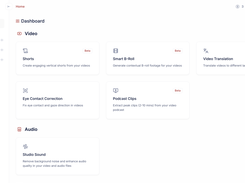 All your AI editing tools in one place to turn raw footage into ready to publish content faster.
