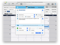 TimeNet Law task entry with calendar view in light mode