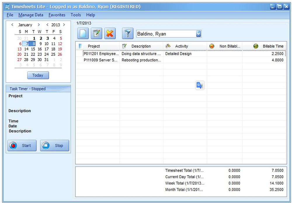 Timesheets MTS Screenshot 1