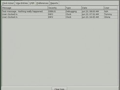 Log window, showing what the app itself and its users do.